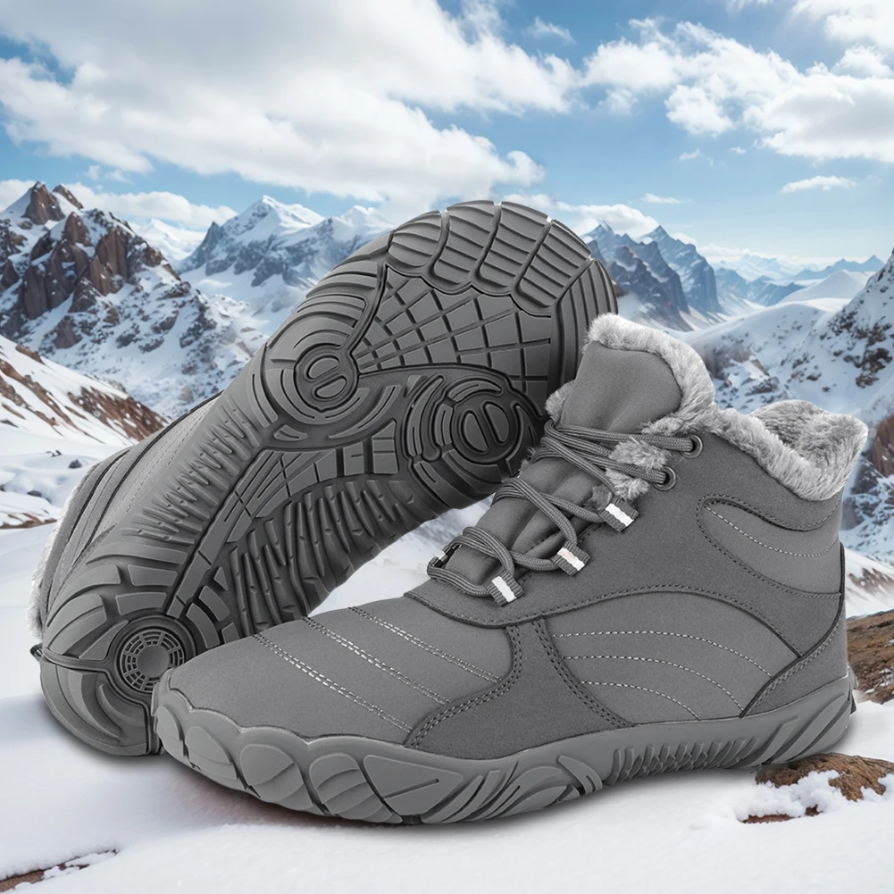 

Теплые походные ботинки с нескользящей подошвой, водонепроницаемые, с меховой подкладкой для женщин и мужчин (серые, 42)