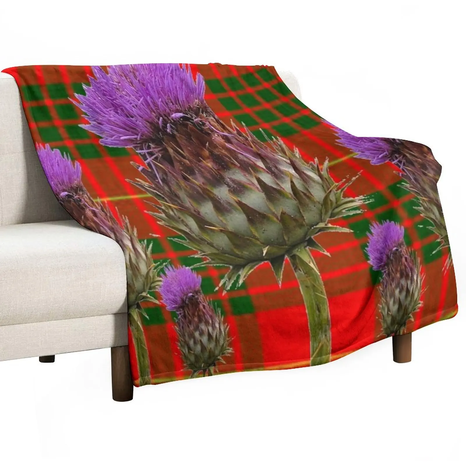 

New ROW OF THISTLE ON SCOTTISH CAMERON TARTAN ART Throw Blanket Sleeping Bag Multi-Purpose Blankets