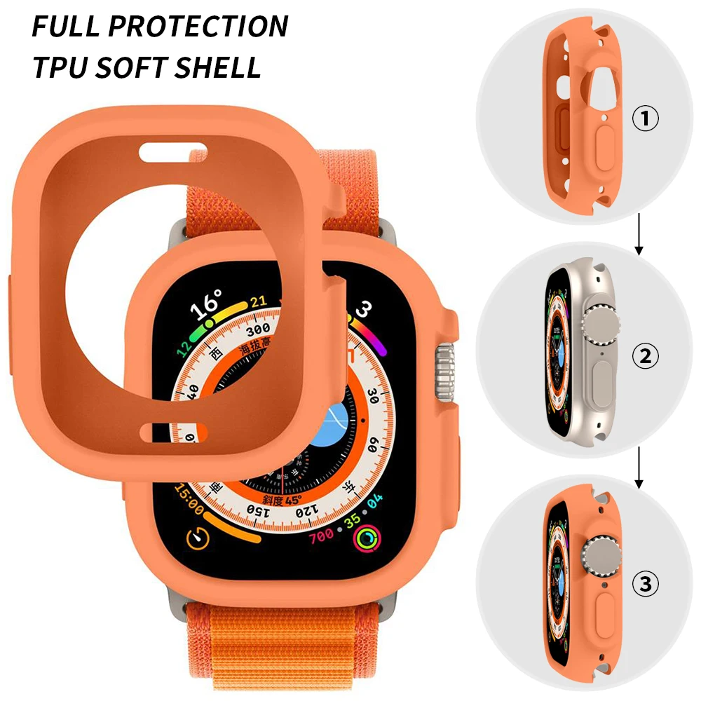 Soft Case for Apple Watch Ultra 49mm Sport watch Silicone Hollow Frame Bumper for iWatch Series 8/7 41mm 45mm Protective Cover