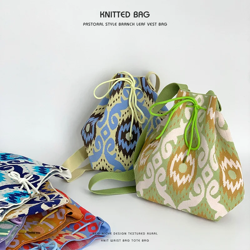 

Retro Knitted Large Capaci oulder Bag Ethnic Sle Outdoor Portable Crossbody Bag Faionable Versatile Buet ape Bag