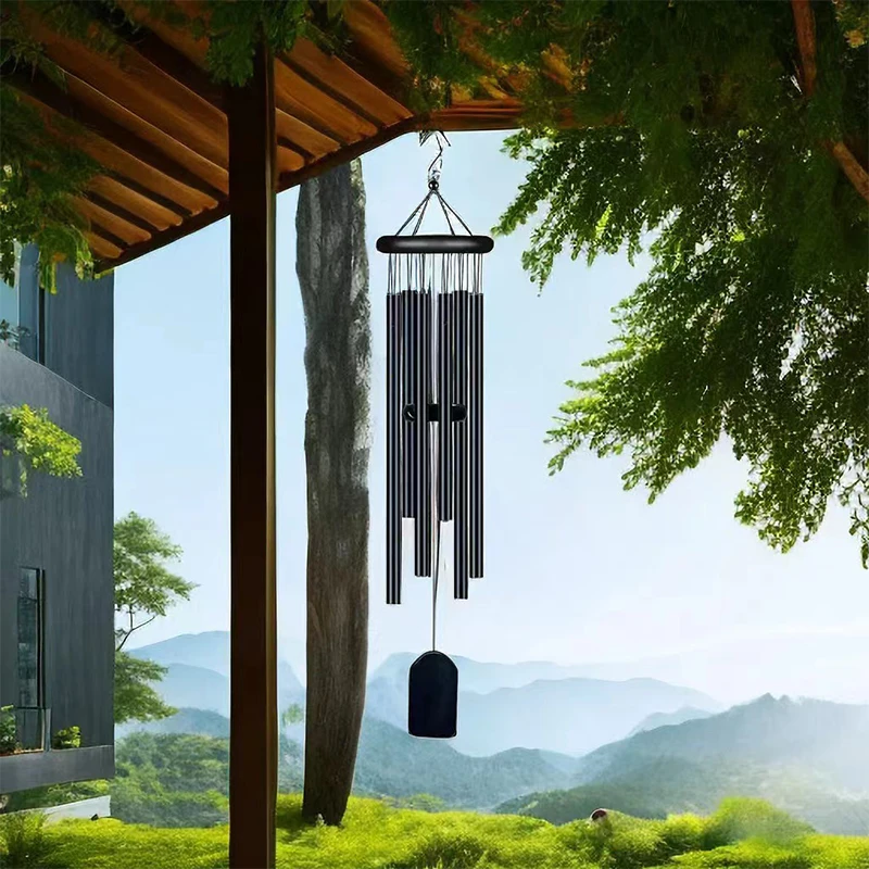 Classic 26 Inch Aluminum Pipe Wind Chimes With Wooden Hanging Tag Farmhouses Terraces Gardens Balcony Corridor Decoration