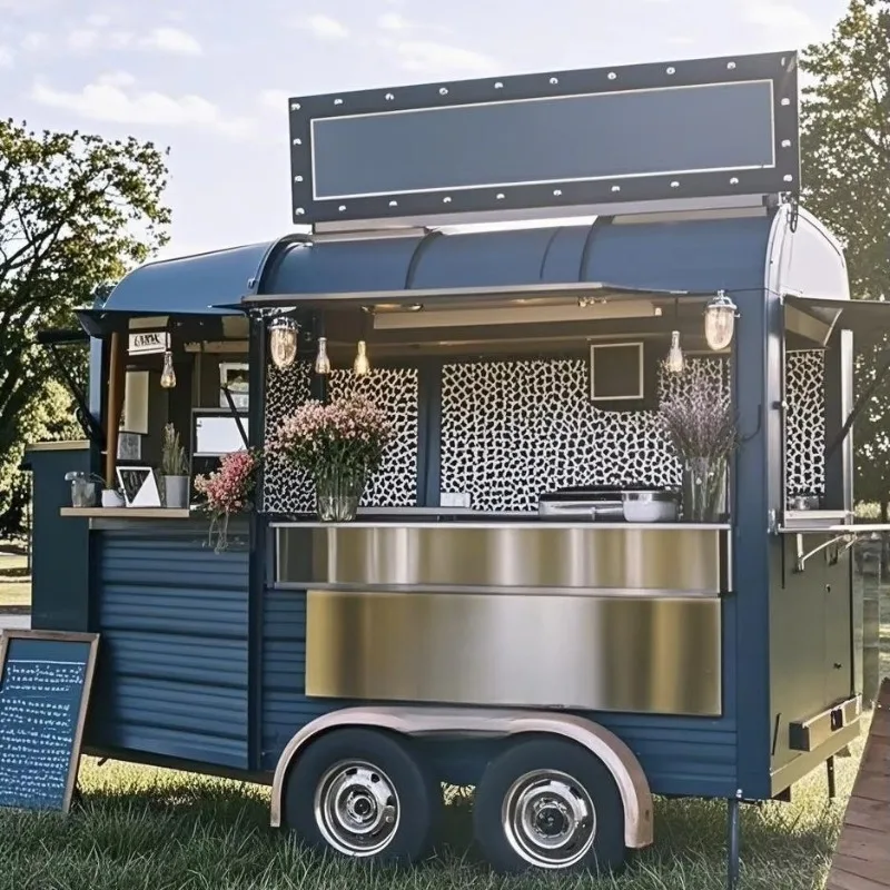 Camión de Comida Personalizado, Carrito de Cocina Móvil, Camioneta de Venta de Helados y Café, Remolque de Venta de Comida Rápida con Equipamiento de Cocina Completo