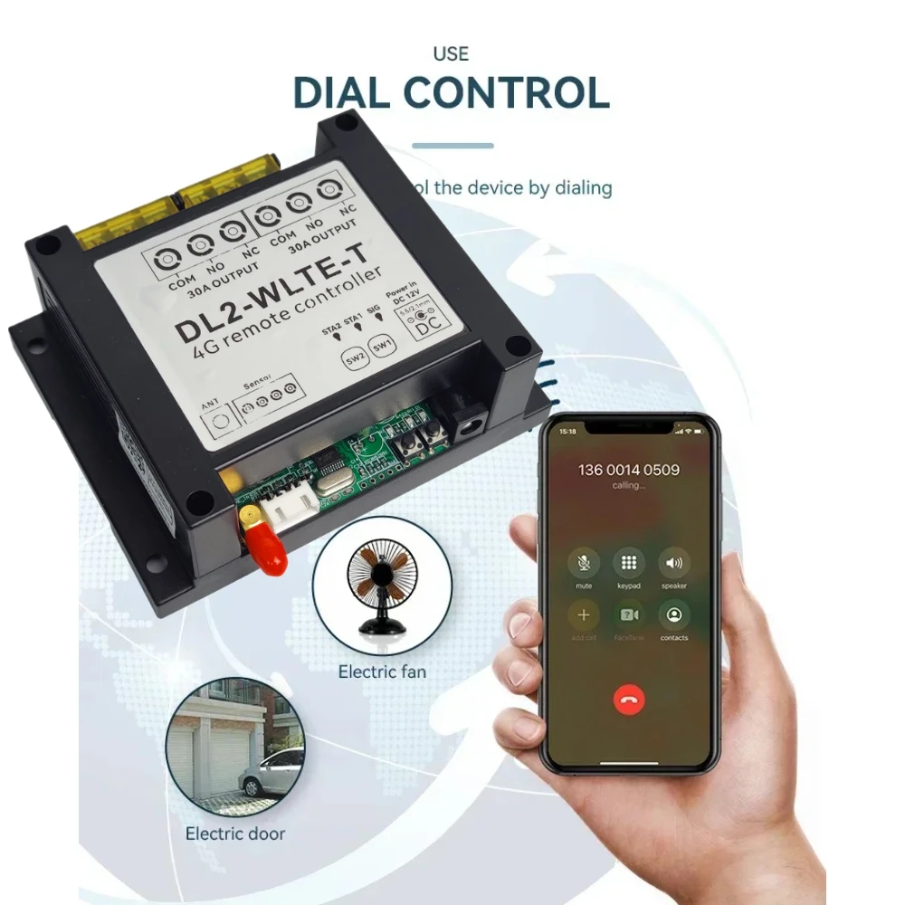 4G LTE Controller DL2-WLTE-T/TC 2CH APP Remote Control 0A Motor High Power Relay Switch Dialing SMS WEB Fault Alarm