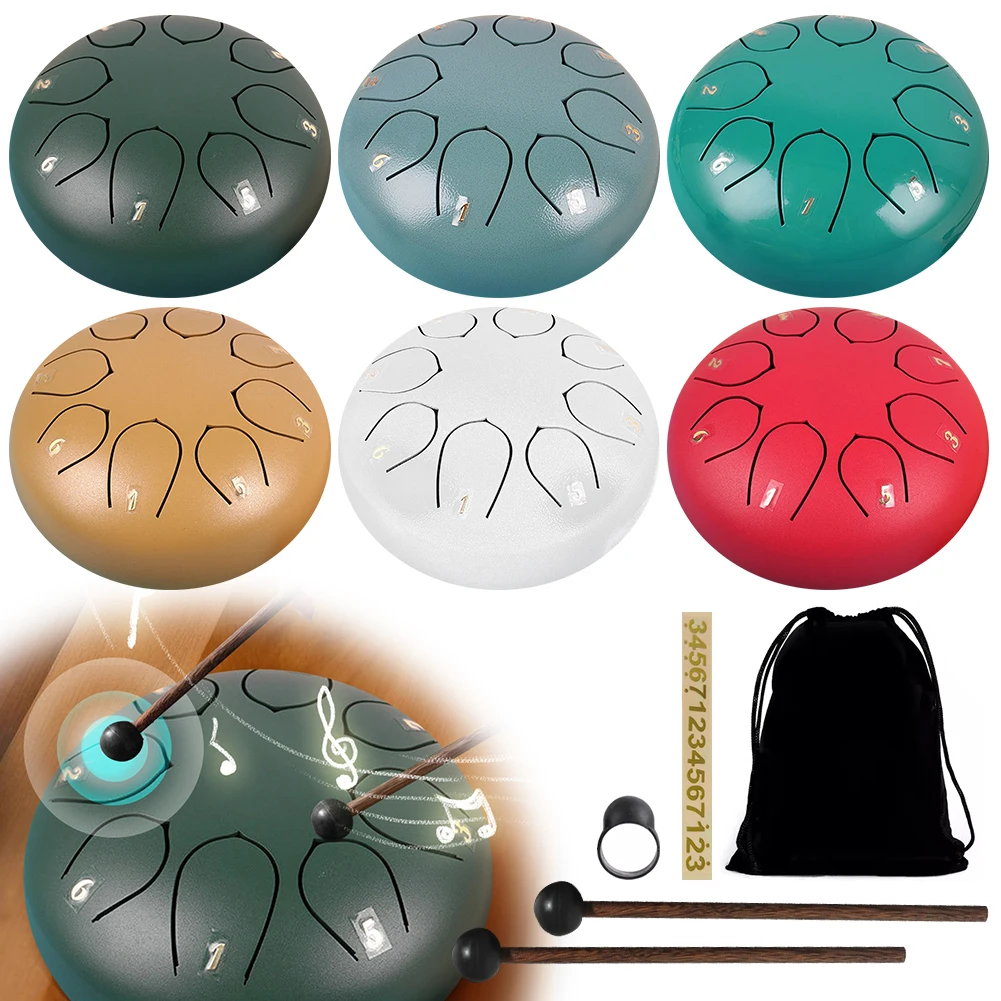 6 Inch 8 Notes Handpan Drum with Bag Drumsticks Sound Healing Instruments Rain Chime for Entertainment Meditation Yoga Zen Gifts