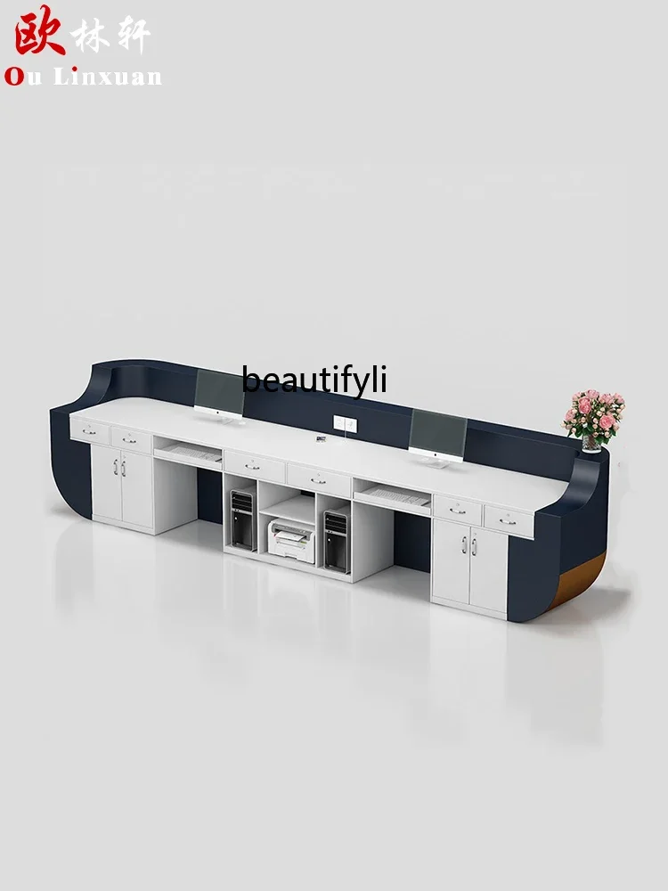 Hotel Company Reception Desk Paint Bar Curved Cashier Commercial Creative Contact Information Desk