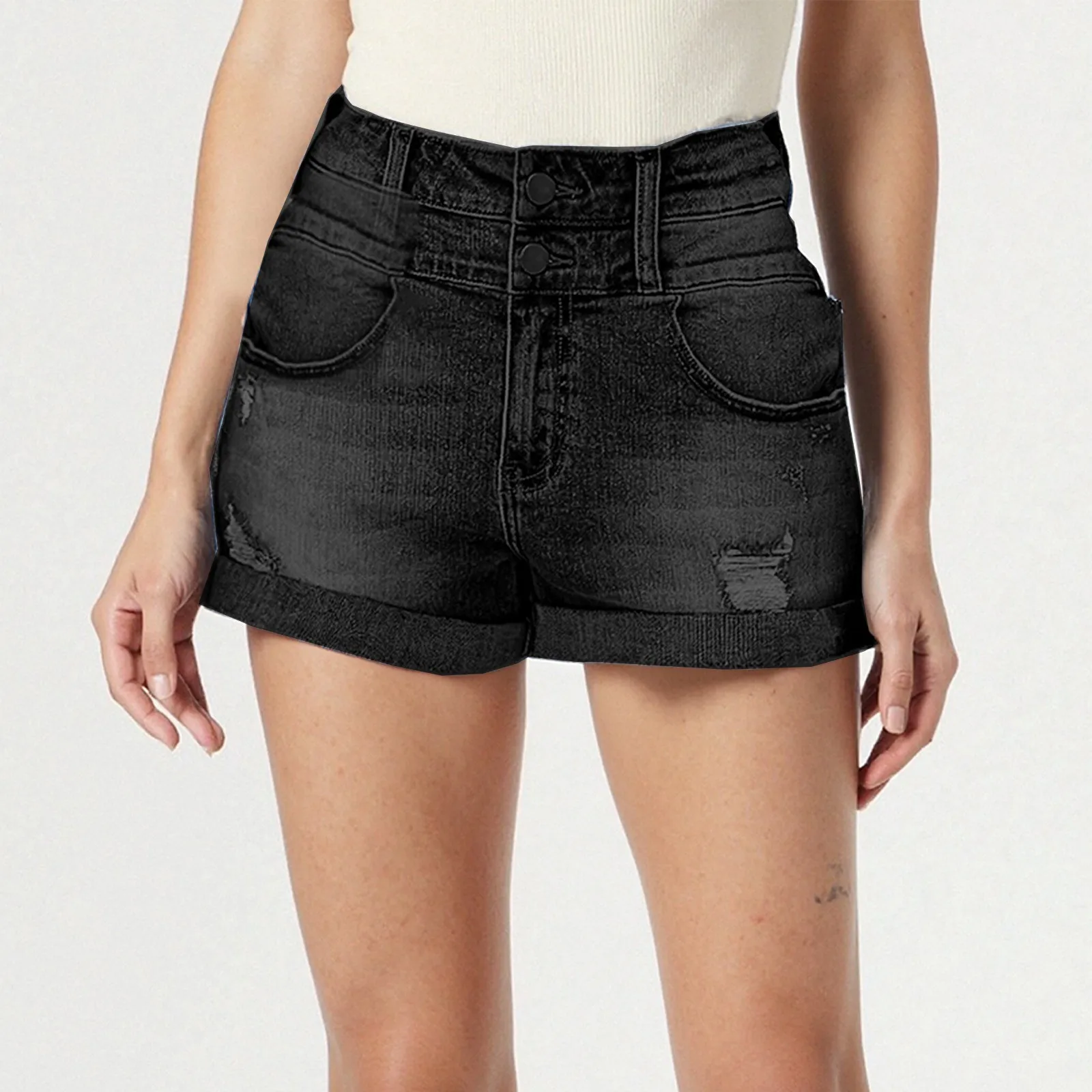 

Ripped Shorts For Women Streetwear Hole Jeans High Waist Stretch Washed Distressed Straight Denim 2025 Vintage Short Pants