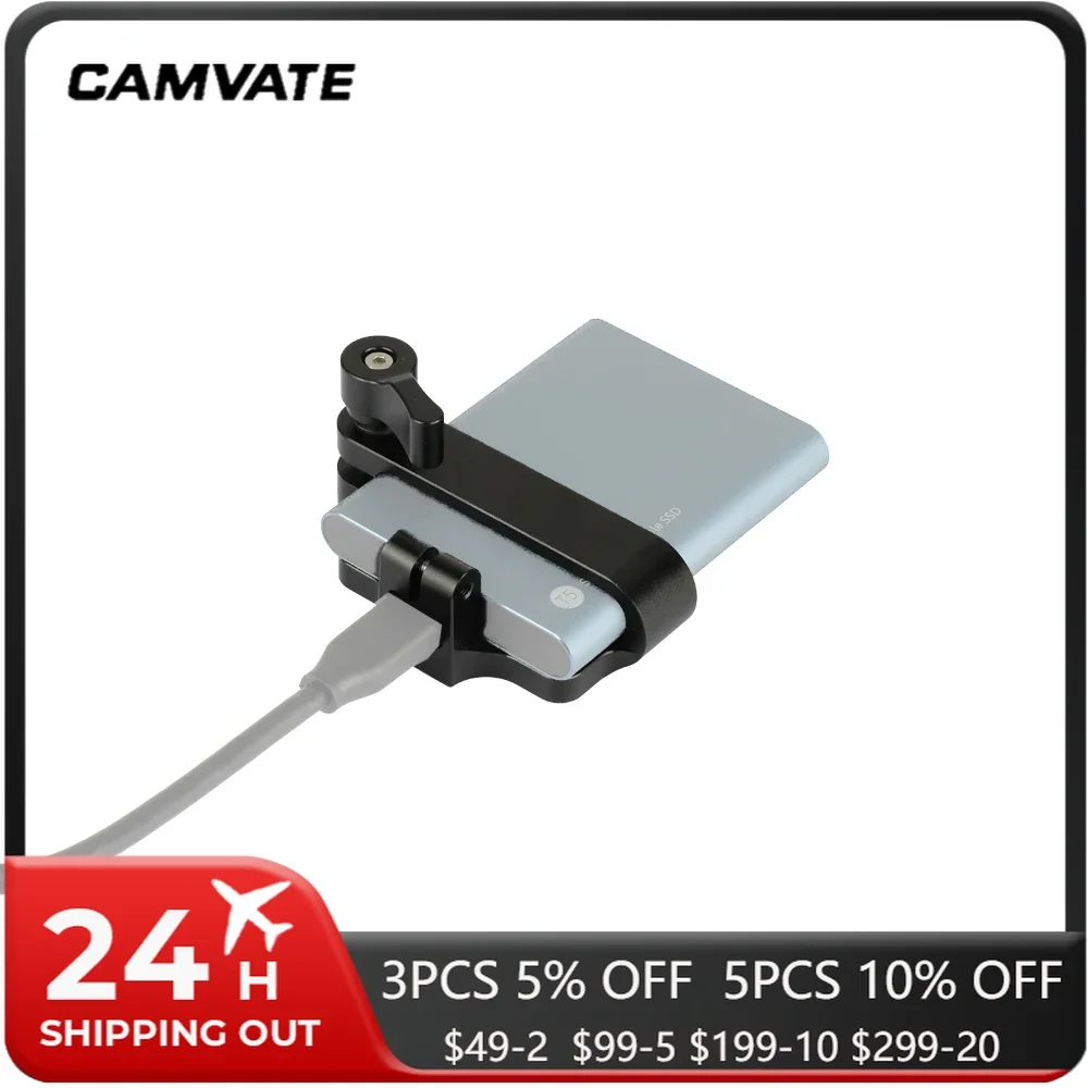 CAMVATE Mobile Hard Drive Clamp Bracket Clamp HDD Bracket With 2 Pieces 1/4"-20 Screw & M5 Screw Exclusively For SUMSUNG T5 SSD