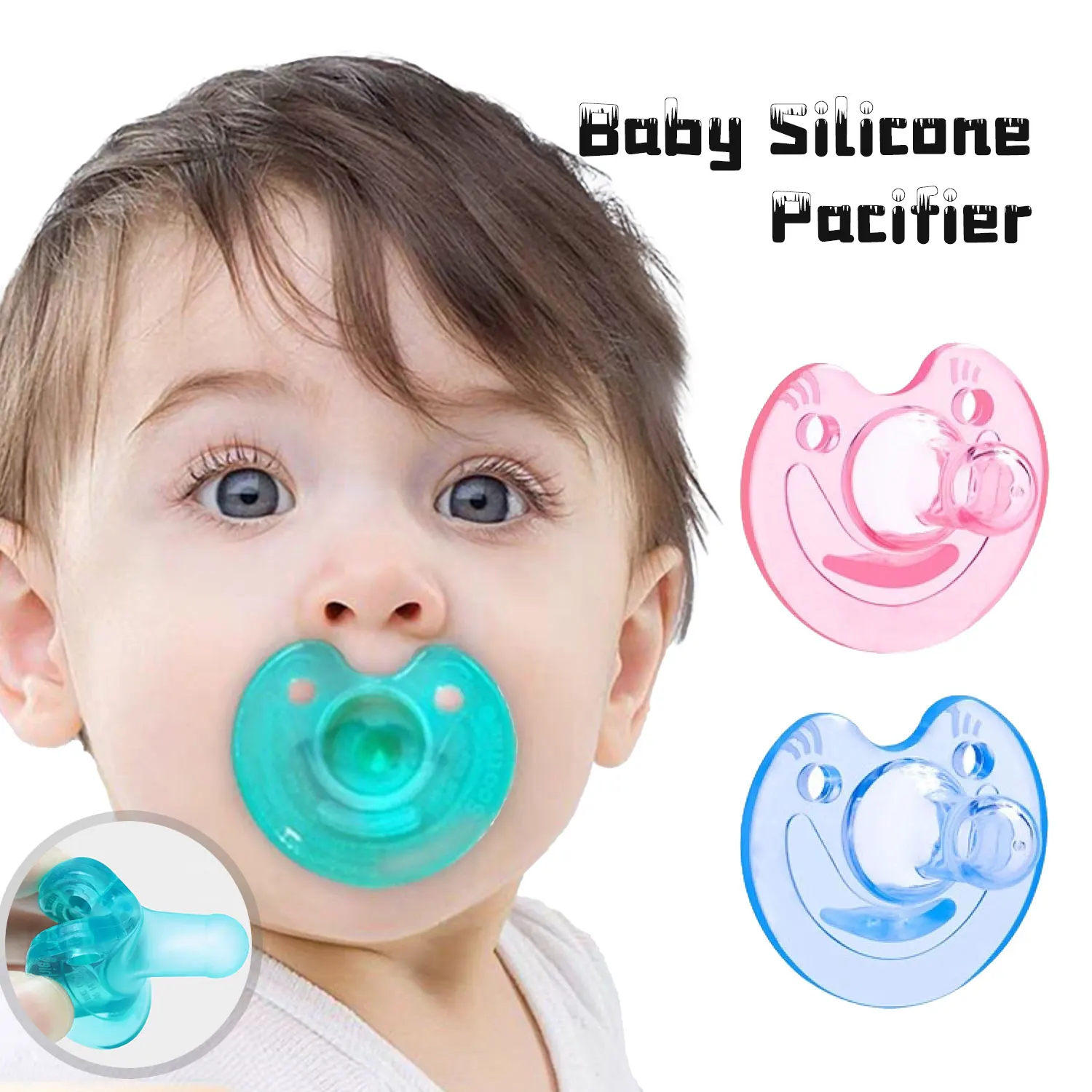 0-3 years old newborn baby silicone pacifier, food grade silicone baby pacifier, smiley face shape, protect baby teeth