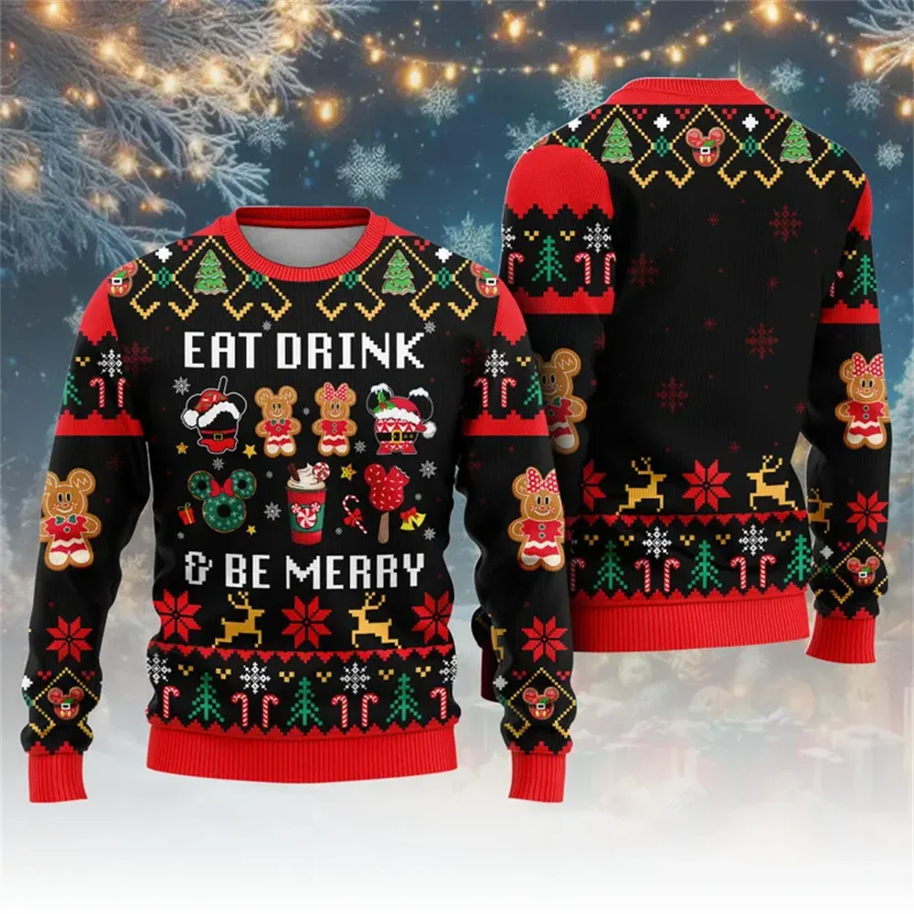 Disney erkek ve kadın kapüşonluları, tişörtü, çift modası, 3D animasyon 3D karikatür Noel çirkin kazak 2025, son model