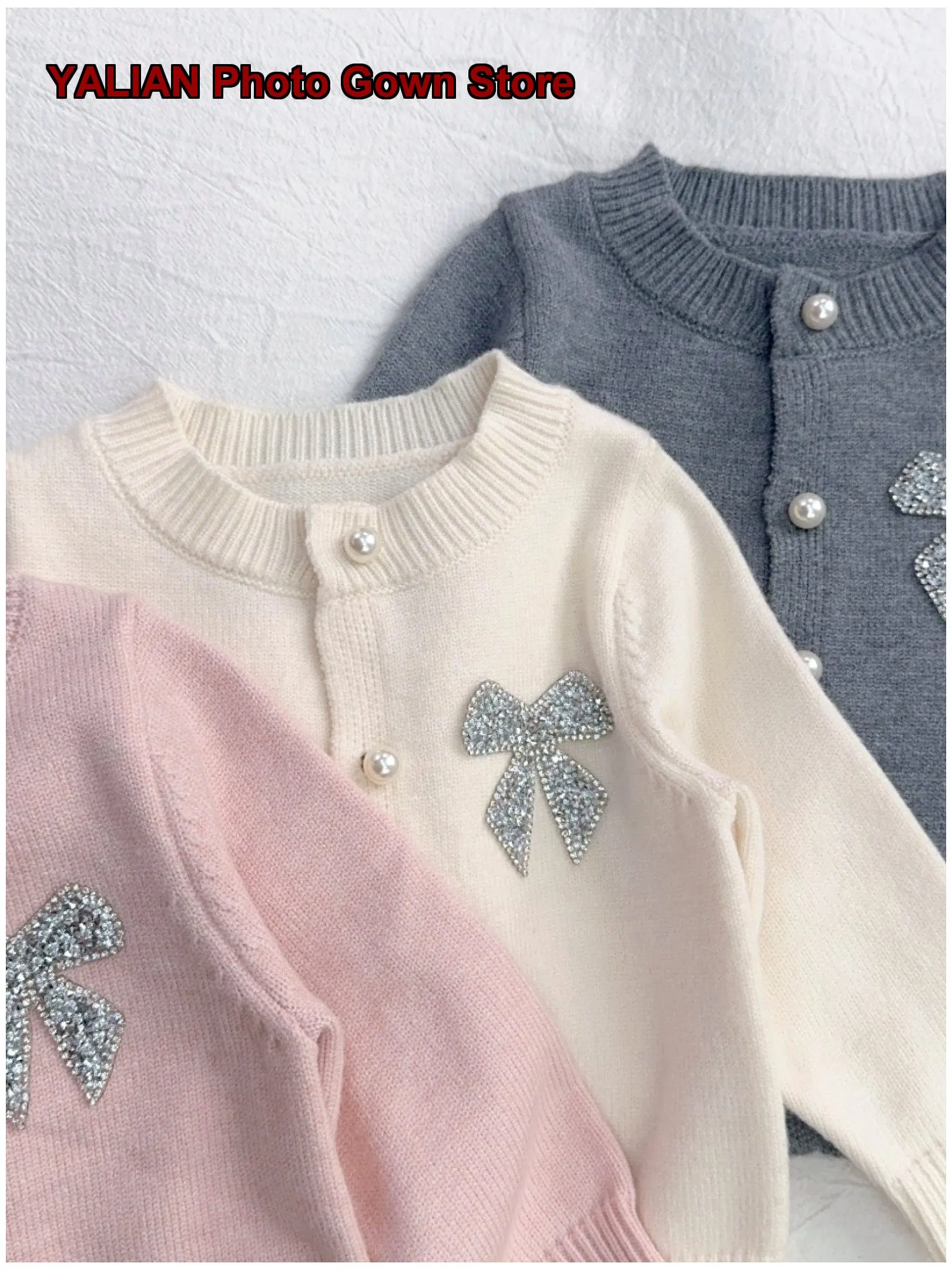 Kids Knit Cardigan Jacket 2026 Autumn Bow Tie Round Neck Knit Cardigan Girls Sweater Top Trendy