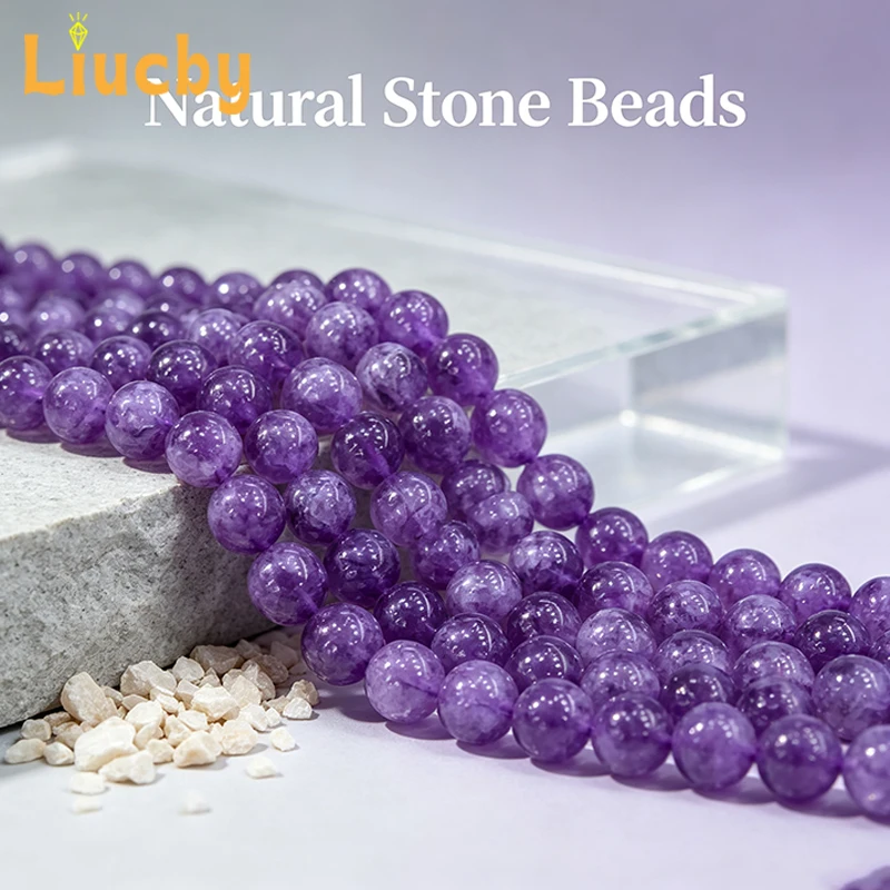 Natürliche lila Amethyst runde lose Perlen Kristallstein-Abstandsperlen für DIY Armband Halskette Ohrring handgemachter Schmuckzubehör – Detail 3