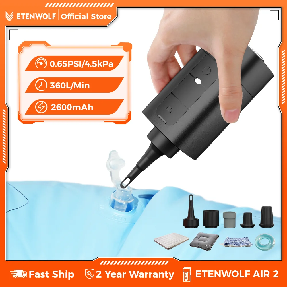 

Новый электрический воздушный насос ETENWOLF AIR 2 Pro, 2600 мАч, надувные лодки, 2 раза быстрее надувание и дефляция для надувного матраса, спальных подушечек