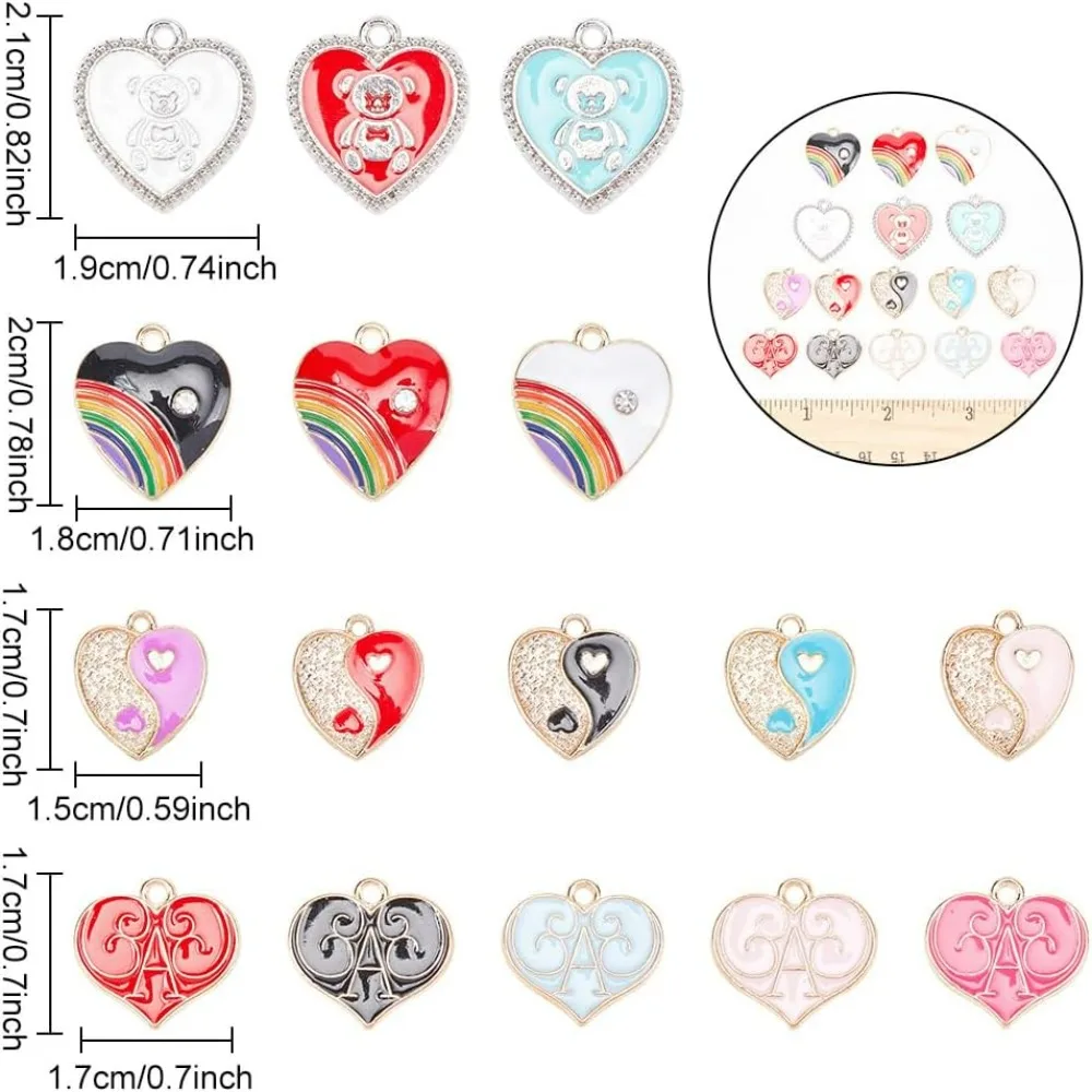 40pcs Heart Charms 4 Style Love Alloy Enamel Pendants Charms Jewelry Crafts for Christmas Valentine's Day Making DIY Earrings