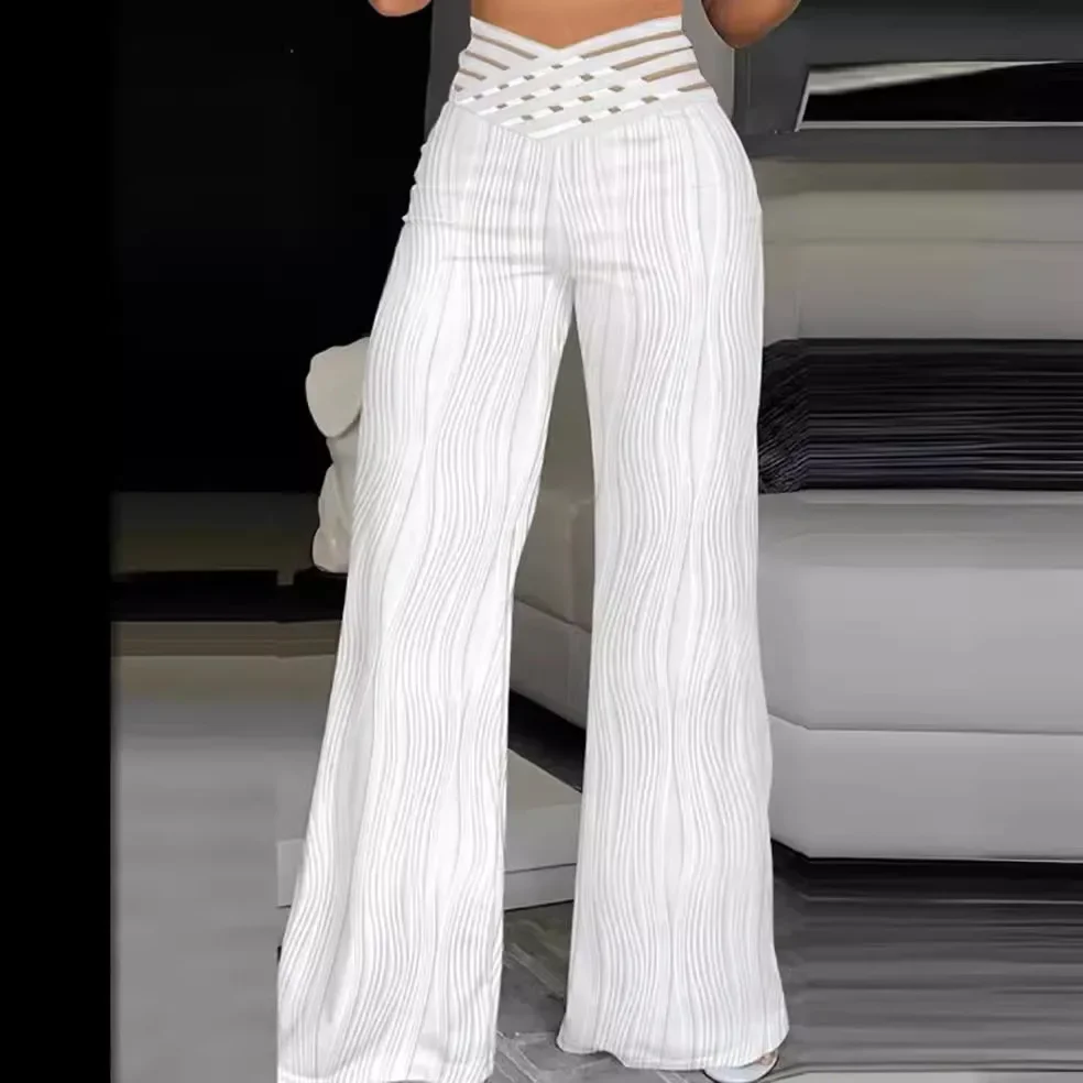 Pantaloni da donna primavera autunno pantaloni tinta unita a vita alta pantaloni a gamba larga moda casual comodi pantaloni vestibilità standard regolare