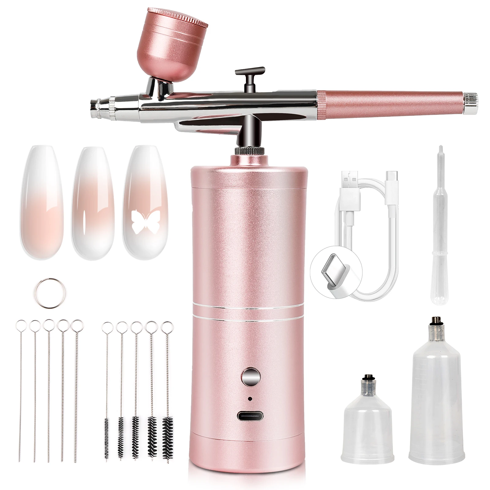 SAVILAND Super Stable Airbrush Kit 25 PSI Rechargeable Dual Mode 0.3mm Nozzle for Gel Nail Ombre French Art and Makeup Portable