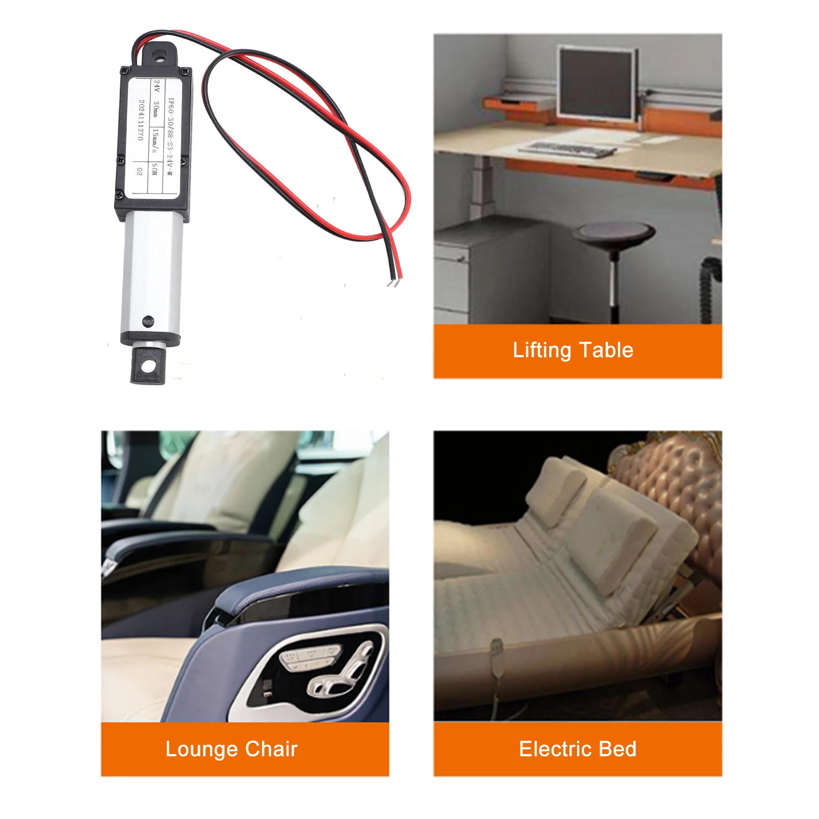 Small Linear Actuator Aluminum Tube Circuit Guards 50N Thrust DC24V 30mm Stroke Linear Electric Actuator for Lifting Equipment