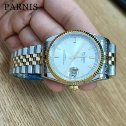 Parnis 36mm Silver Gold Stainless Steel Bracelet White Dial Men Watch Automatic Movement Men Mechanical Watches