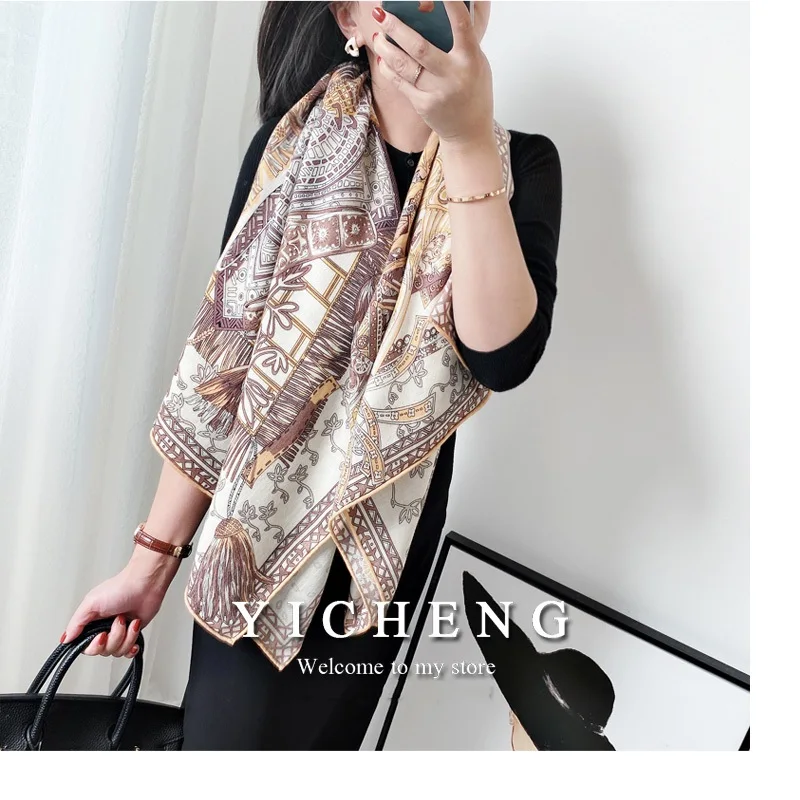 2024 Wool Blanket Scarf Shawl Womens Winter Warm Foulard Wraps Echarpe 130*130cm