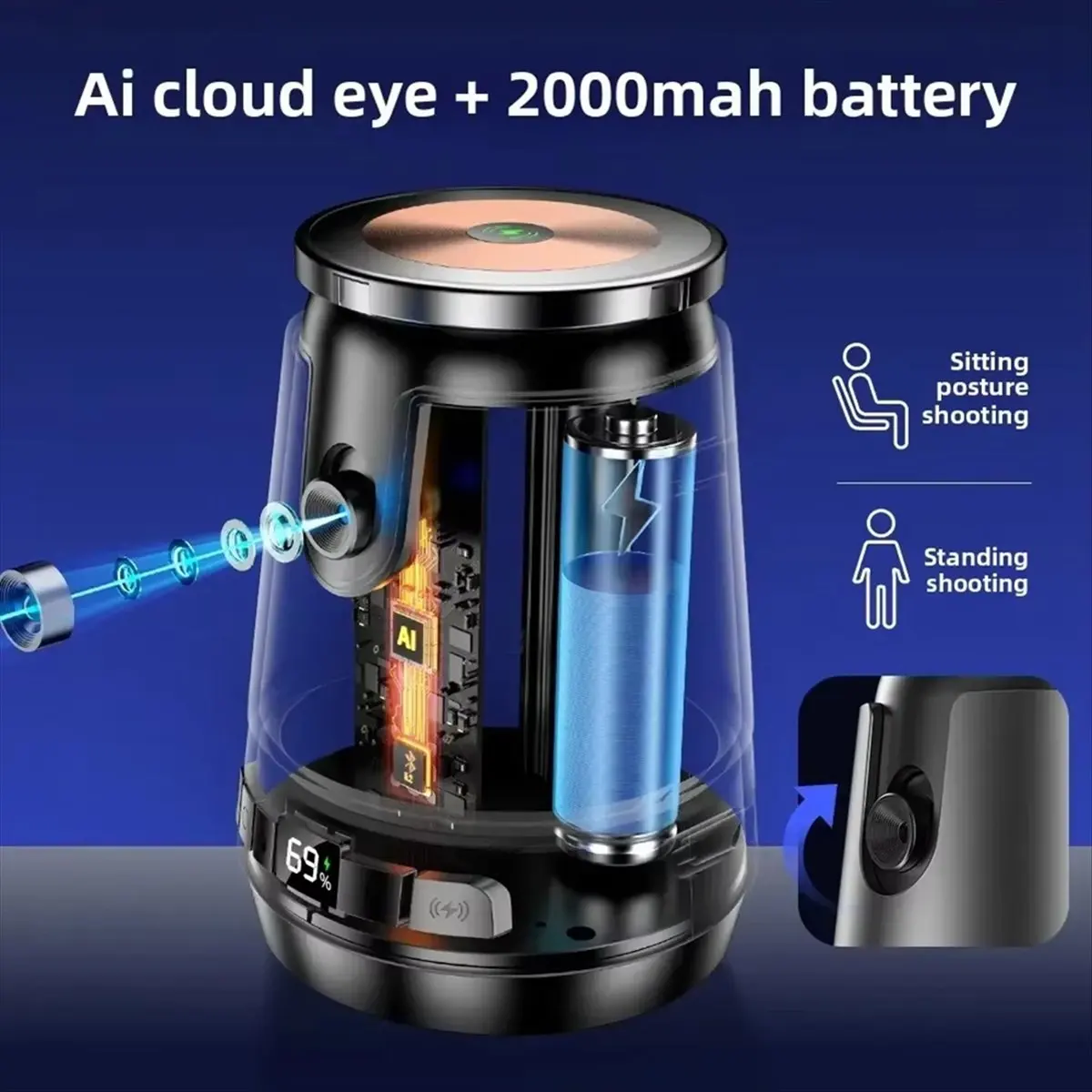 

Auto Face Tracking Gimbal Stabilizer Magnetic Phone Charger Stand 360° Rotating Phone Holder for Video Live Recording