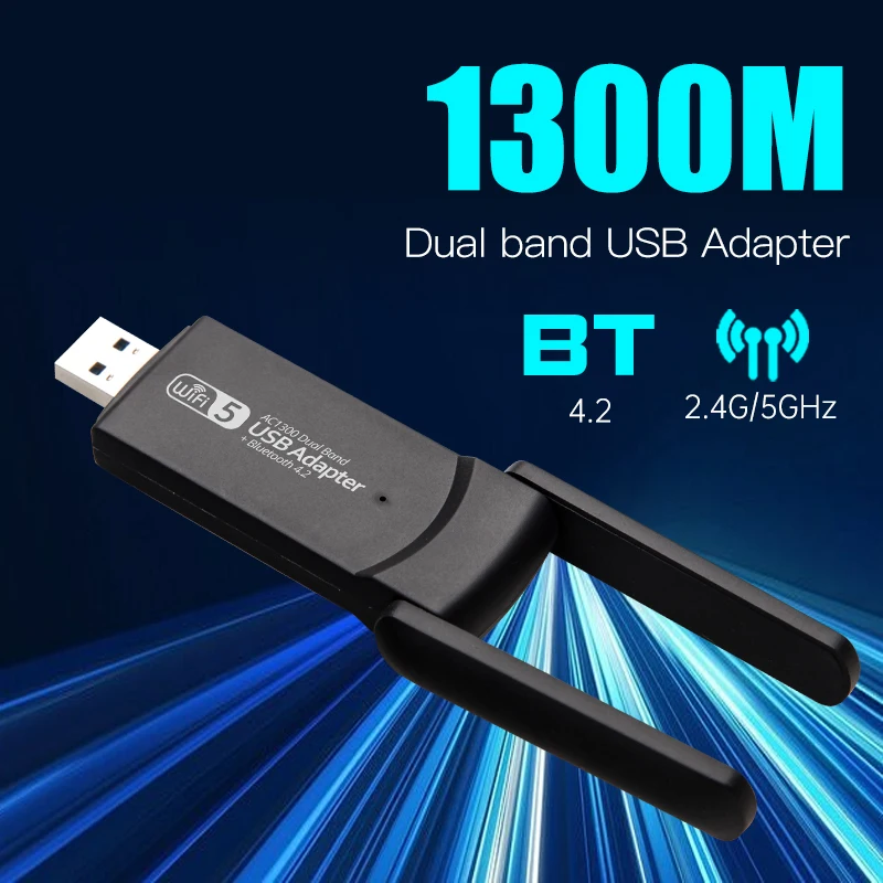 

WiFi 5 AC1300 USB 3.0 WiFi-адаптер Ethernet Сетевая карта двухдиапазонный 2,4G/5G 1300 Мбит/с WiFi-ключ для ПК, ноутбука, приемника