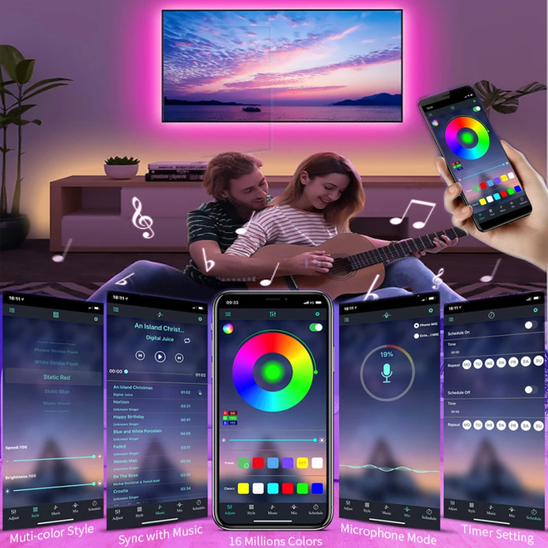 LED Strip Light TV Desktop Screen Backlight Lamp Tape SMD5050 Bluetooth App Control 5V USB Color Changing Lights for Room Decor