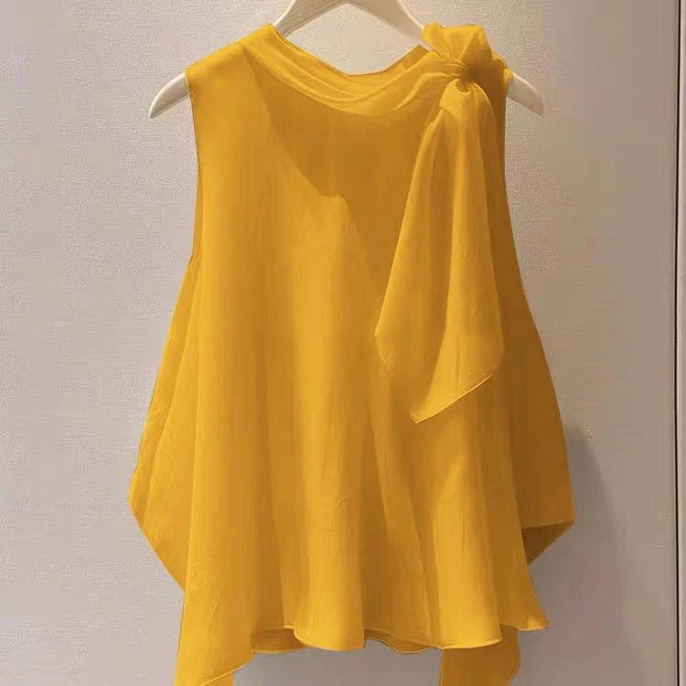 

Korean Style Sweet Knot No Sleeve Shirt Women Summer Elegant Personality Small Shirt High Sense Chiffon Top