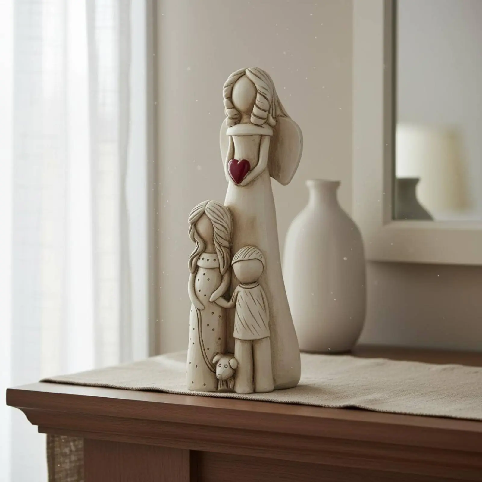 Mother Daughter Statue Hand-Painted Look Resin Parent-Child Sculpture Resin Family Sculpture Handmade House Decoration