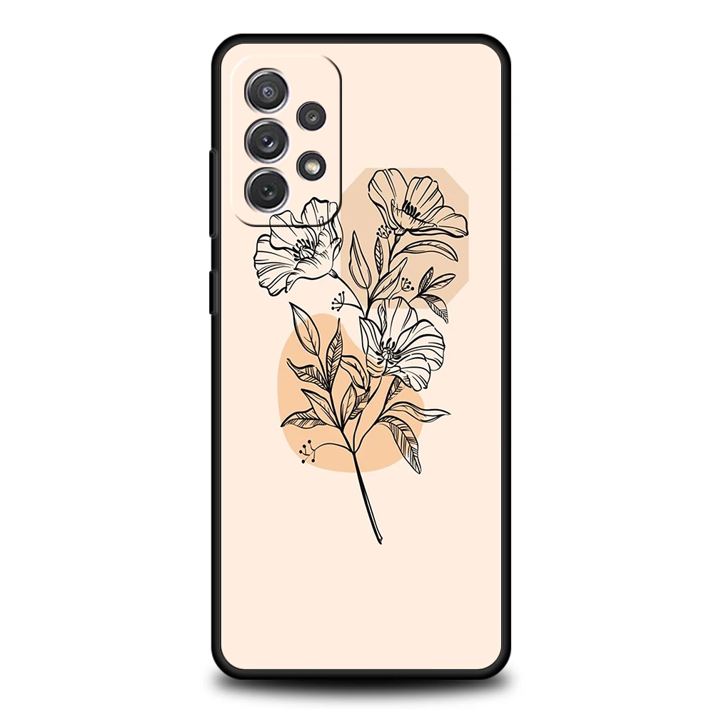 Line Art Sketch Flower Silicone Case For Samsung Galaxy A32 A52 A13 A22 A72 A51 A71 A41 A11 A31 A21S 5G Luxury Phone Cover Shell