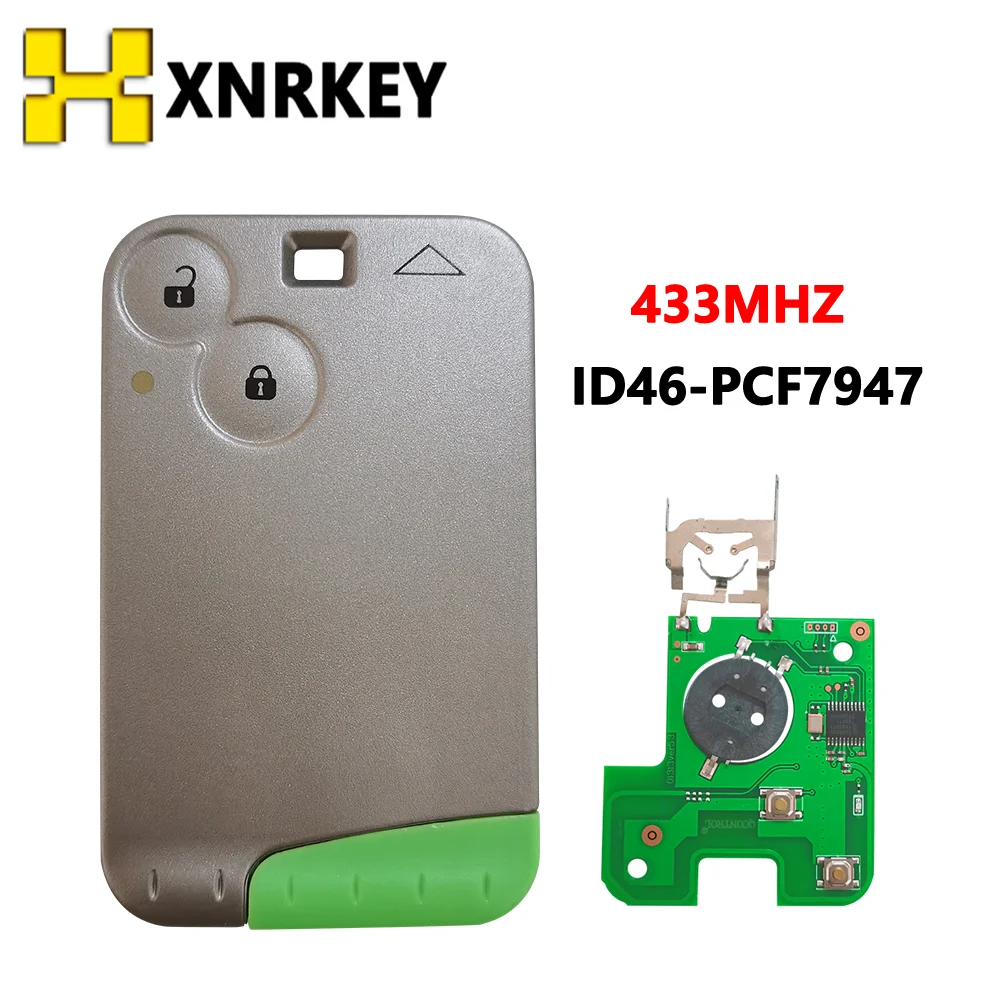 

XNRKEY 2 Buttons Fob Smart Card Key Keyless Entry for Renault Laguna 2 Espace Control 433Mhz PCF7947 Chip