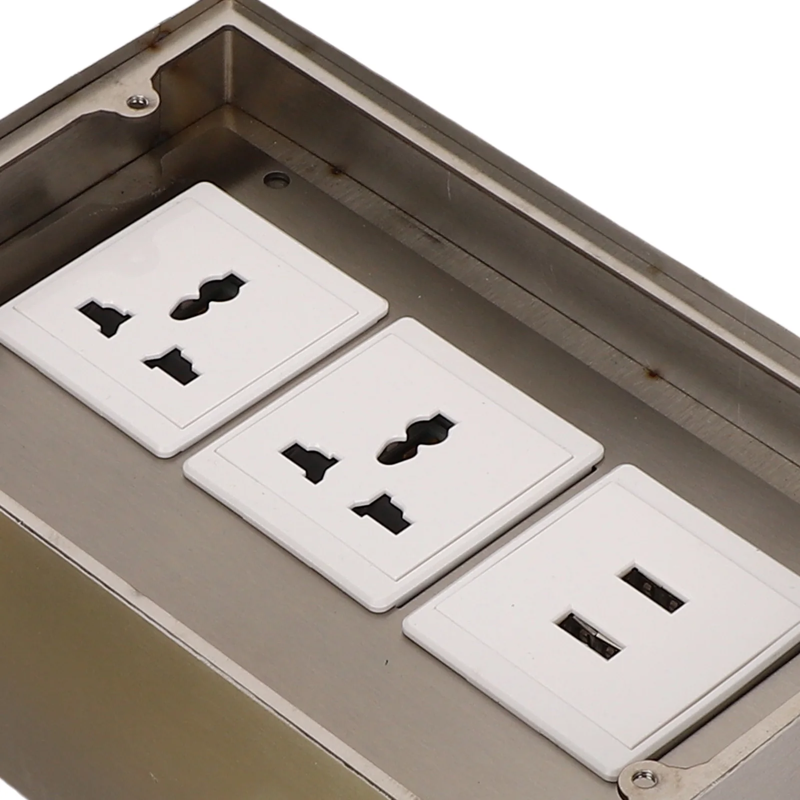 مقبس أرضي غائر 4000 وات غطاء 2 أوعية صندوق مخرج أرضي مجوف 16A 2 منافذ USB من الفولاذ المقاوم للصدأ PC للمكتب