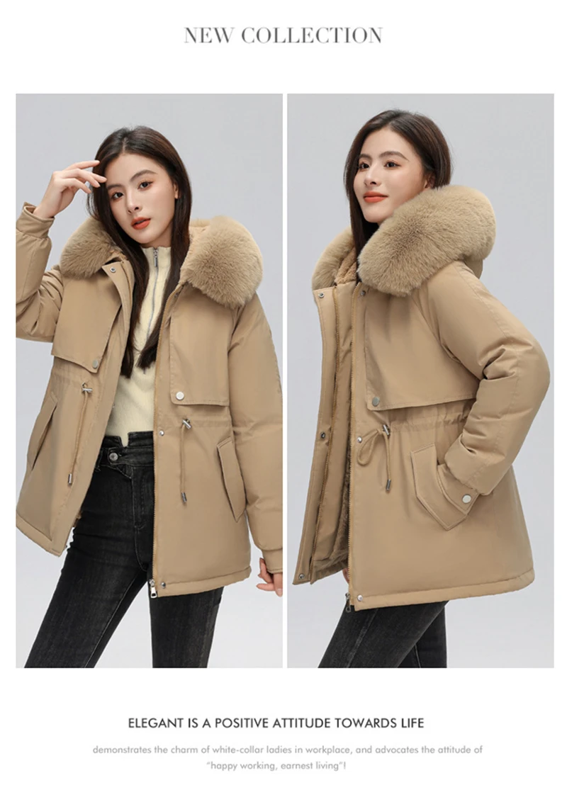 Winter Coat New Women's Thick Cotton Jacket Women's Medium Long Korean Version Fur Collar Coat Female Warm Parka Overcoat