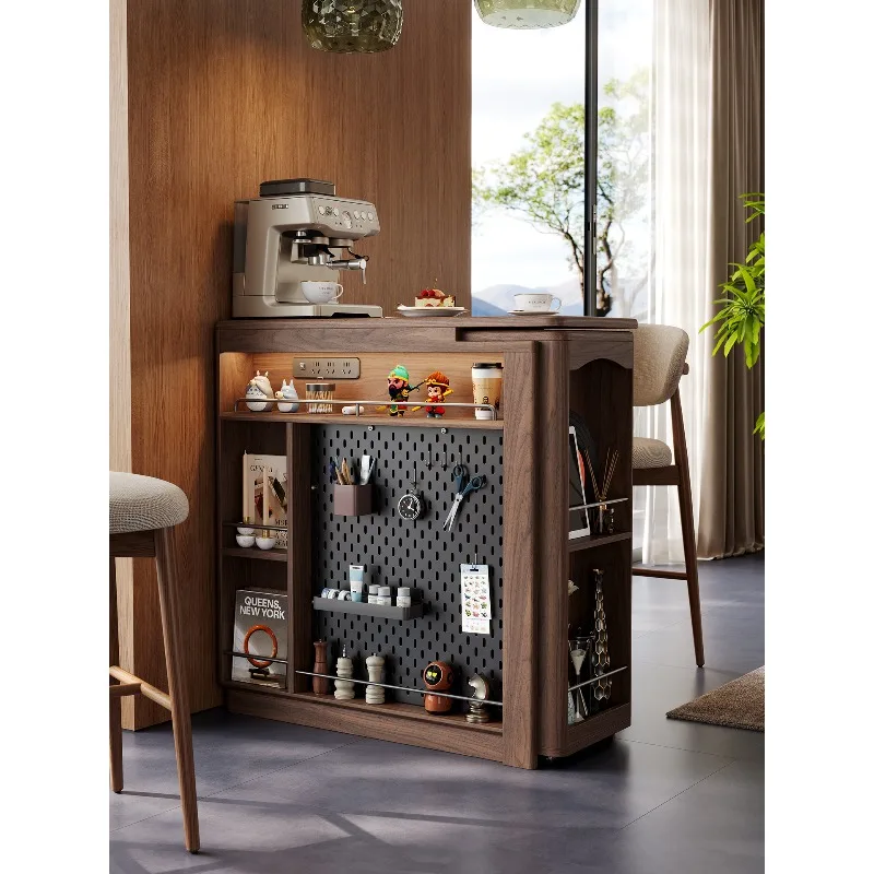 

Retractable rotating walnut solid wood bar table balcony household living room partition integrated small apartment