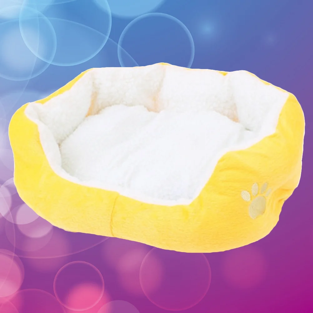 

Candy-Colored Lamb Cashmere Pet Dog Puppy Cat Bed House Nest Yellow Soft Warm Removable Mat Waterproof Base Warm House