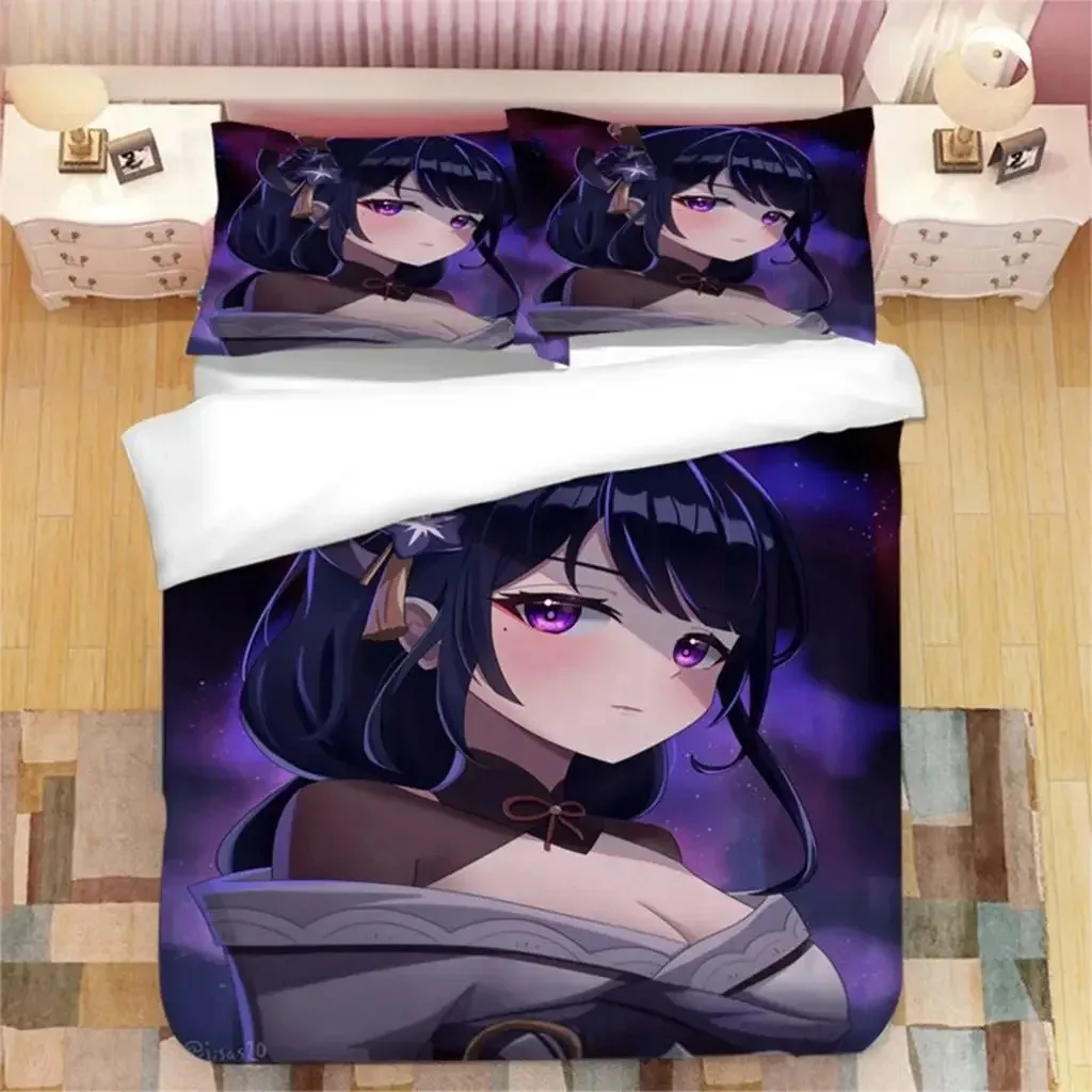 Genshin Impact Raiden Shogun Bedding Set Bedroom Soft Modern Bedspreads Comefortable Kids Duvet Cover Quilt Cover And Pillowcase