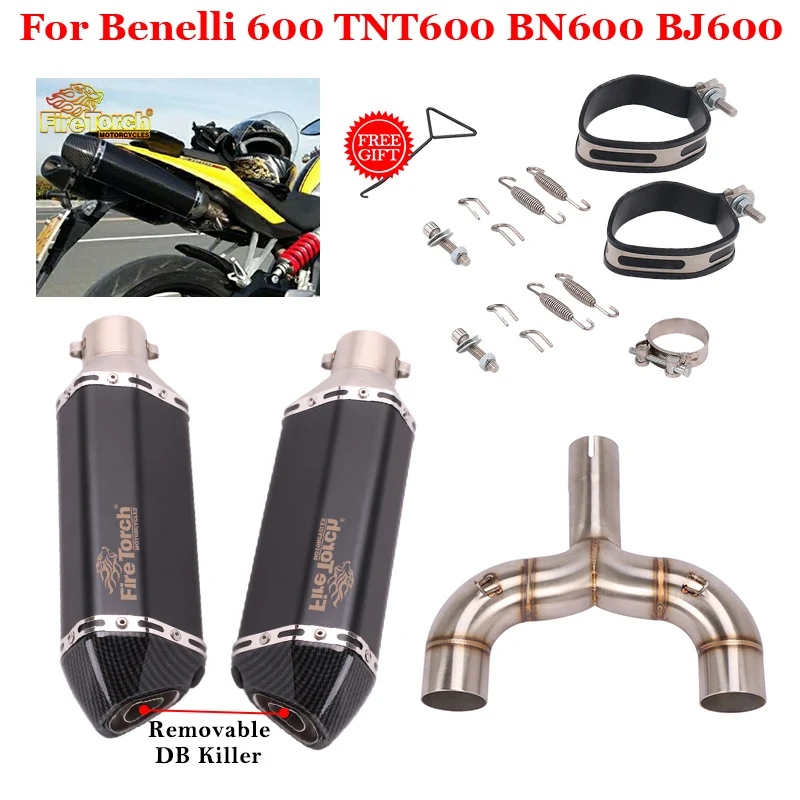 

For Benelli 600 TNT600 BN600 BJ600 Slip On Motorcycle Exhaust Modify Double Outlet Mid Link Pipe Escape Muffler Moto DB Killer