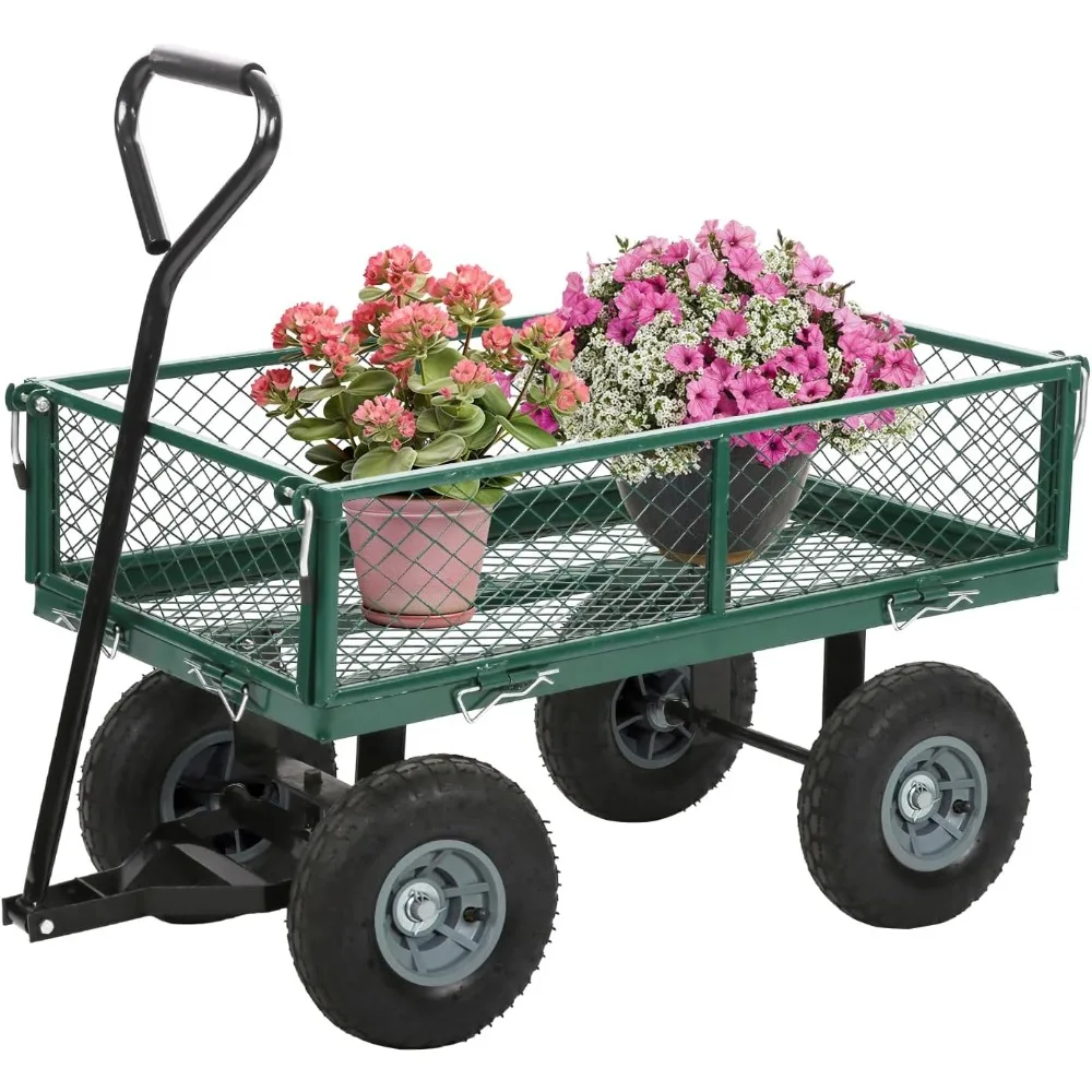 

Garden Cart Streel Heavy Duty 440 LBS Capacity，Utility Cart Wagon with Removable Sides and 180°Rotating Handle for Yard, Lawn a