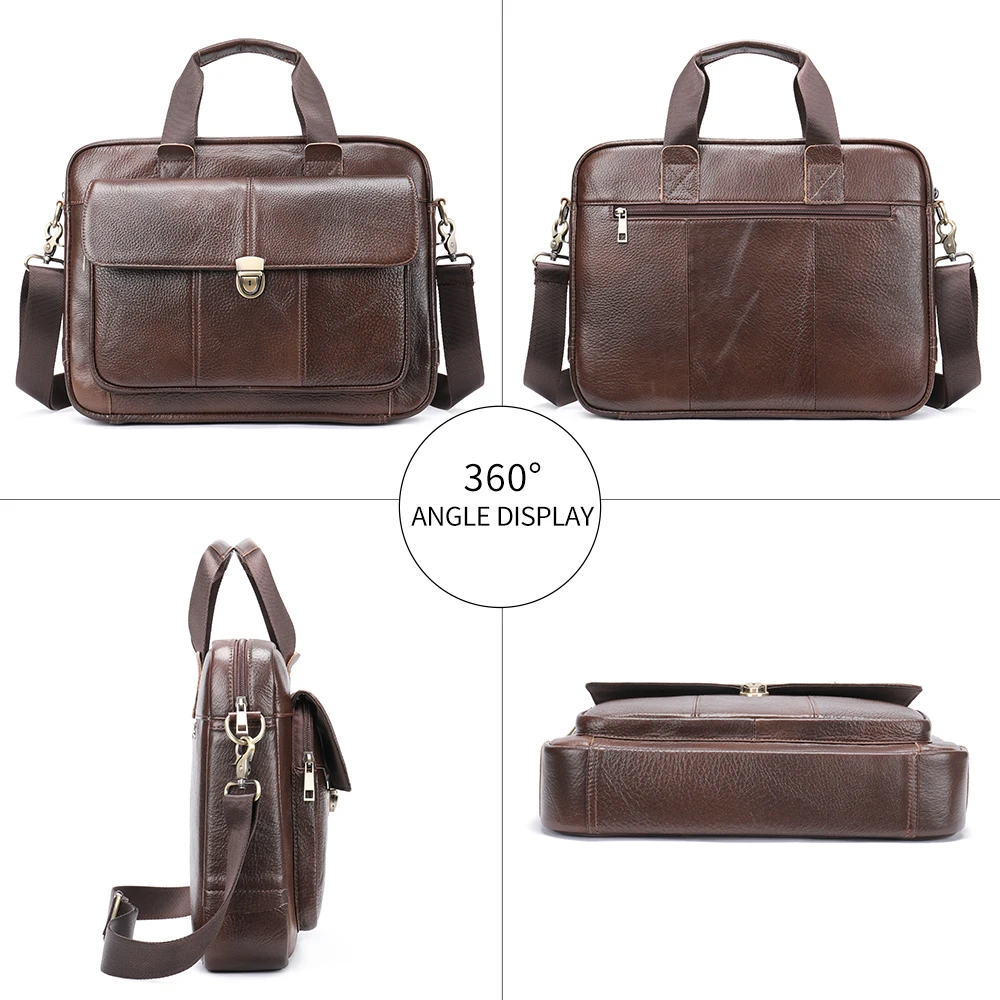 Maletín Vintage de cuero genuino para hombre, bolso para ordenador portátil, bolsos de oficina, bolsos para documentos, 14