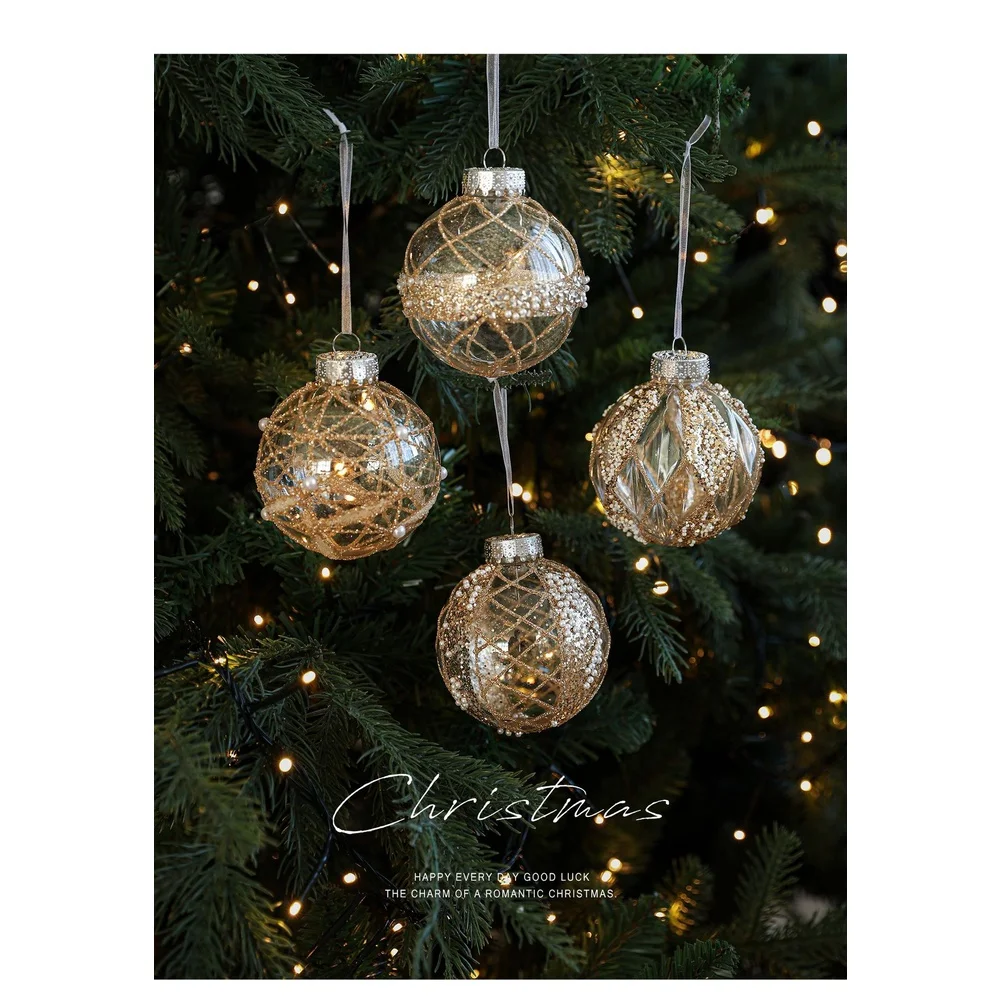 

Christmas Tree Ornament 8cm Gold Balls Transparent Plastic Hanging Ball Xmas Baubles DIY Decorative Crafts Accessories