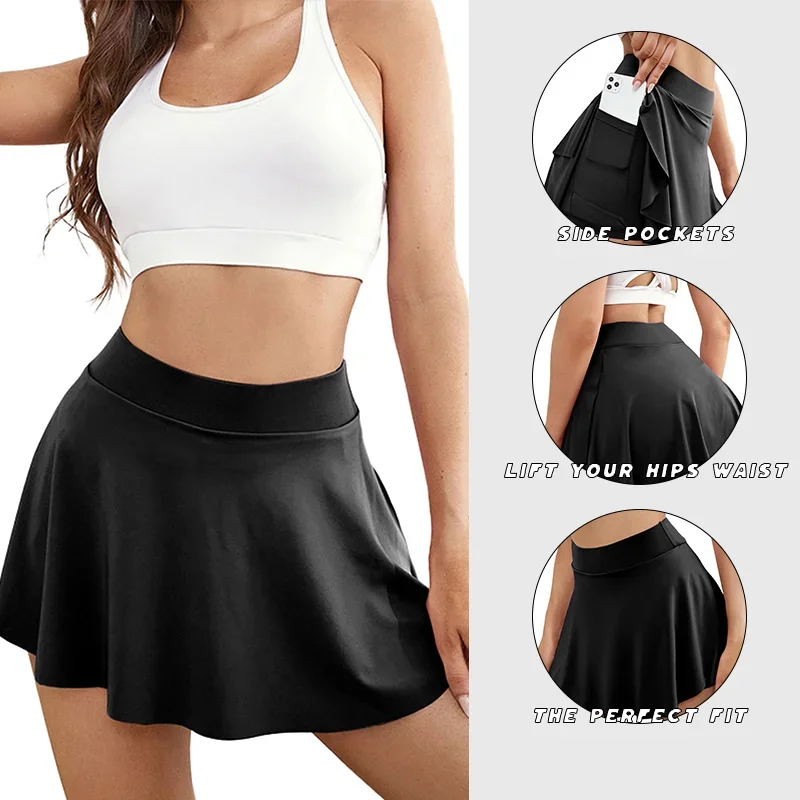 

Women's Casual Athletic Skort with Hidden Pockets Anti-Slip High Waist Skirt for Yoga Running & Daily Wear