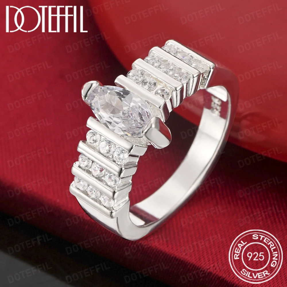 925 Sterling Silver Oval Round AAA Crystal Ring For Women Man Fashion Wedding Engagement Party Charm Jewelry view 2