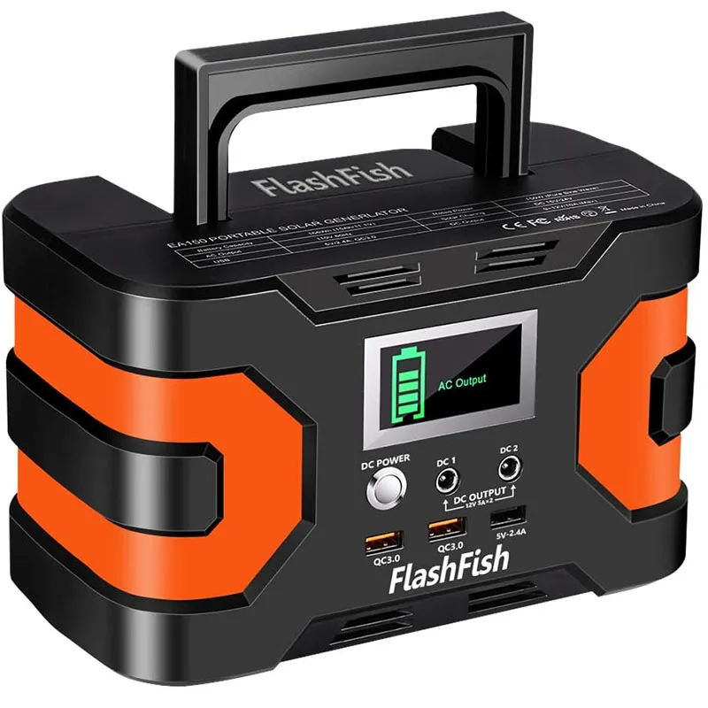 

FF Flashfish 150W Solar Generator for RV Portable Power Station 166WH with 2 AC Outlets Backup Battery Pack Outdoor Charging RV