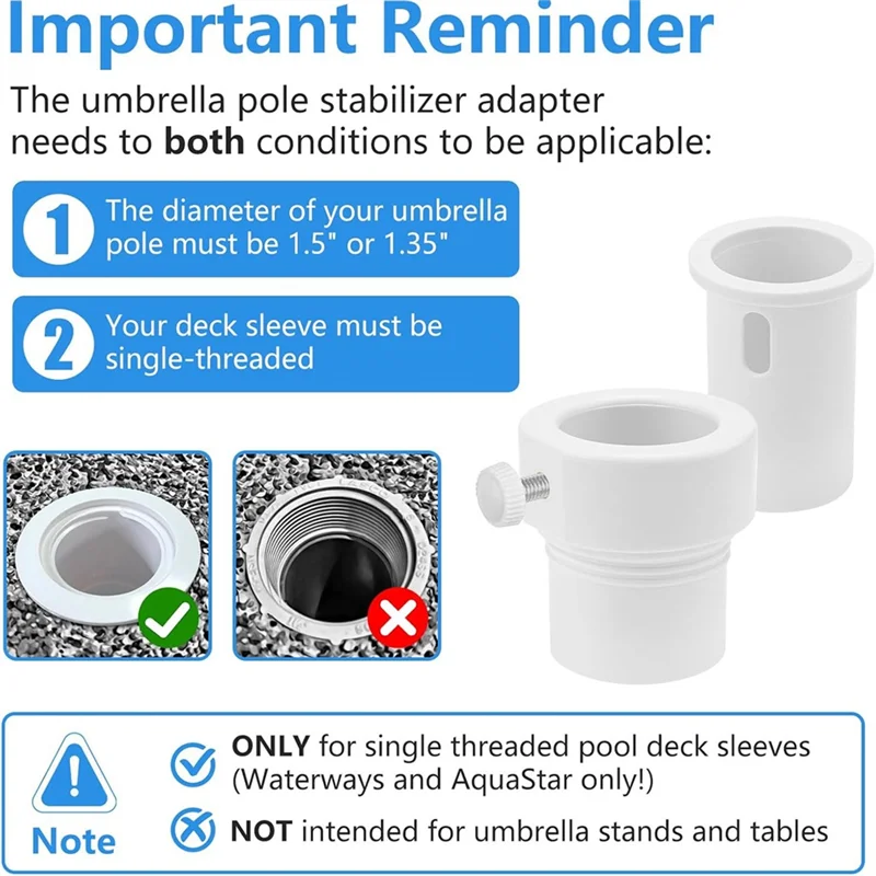ABVA-Pool مظلة القطب استقرار كم محول صالح 1.5In و1.35In المظلات ثقب حامل إدراج لأكمام حمامات السباحة سطح السفينة باجا