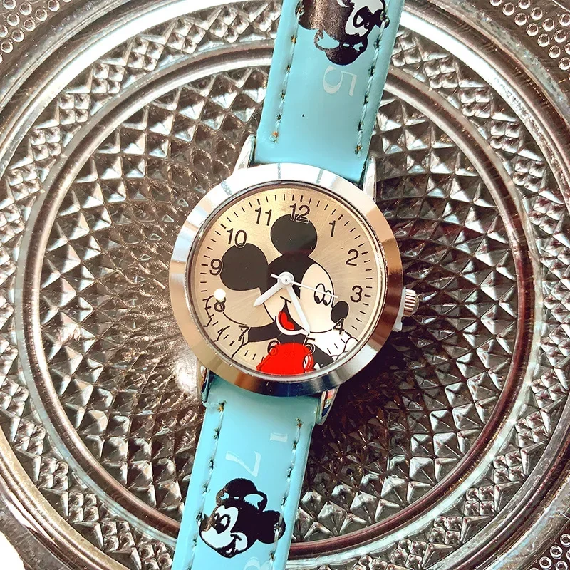 New Cartoon Mickey Kids Watch Fashion PU Watch Strap Student Quartz Watches for Boy Girls Waterproof Children Wristwatch Clock