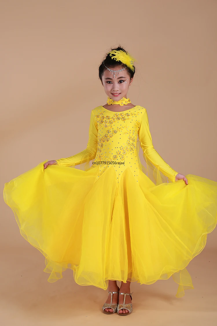 Girls Embroidery Pendulum Standard Ballroom Dance Dress Children Tango Flamenco Waltz Dance Competition Dress