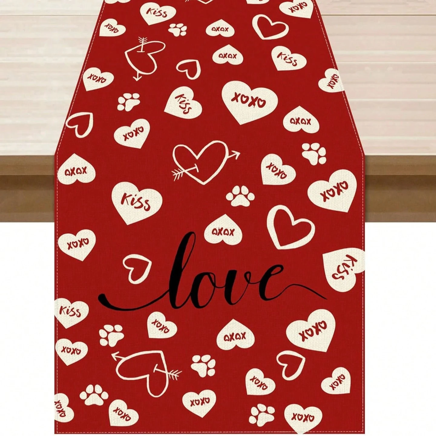 1 Stück Valentinstag Herz-Tischläufer |   Leinen 2D-Bedruckte Tischdekoration |   Romantische Tischdecke für Esszimmer/Küche |   Geschenk