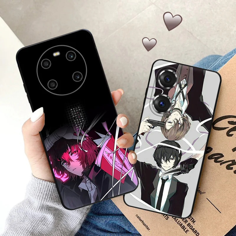 Black Matte Phone Cases for Honor X8b X8 X7 X6 a X9 b 90 70 Magic5 Bungou Stray Dogs Anime Huawei P40 P30 P20 Psmart Soft Cover image 4