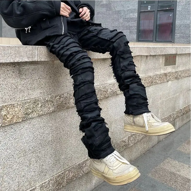 

Heavy Industry Men's High Waist Waxed Jeans Frayed Destruction Hole Five-Quarter Length Autumn 2024 New Arrival