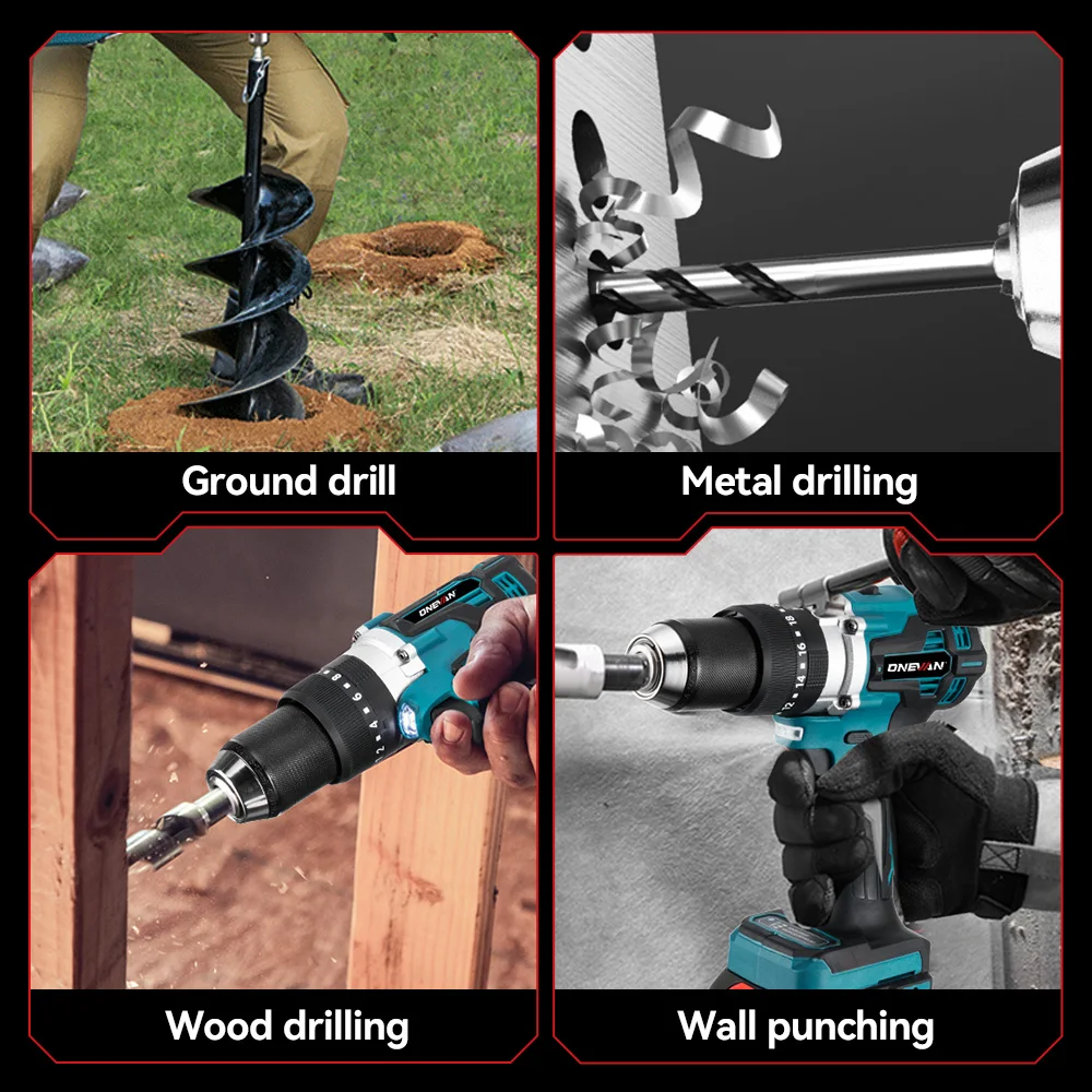ONEVAN 13MM 650N.M Brushless Electric Impact Drill 20+3 Torque Cordless Screwdriver Drill Power Tool For Makita 18V Battery Pin