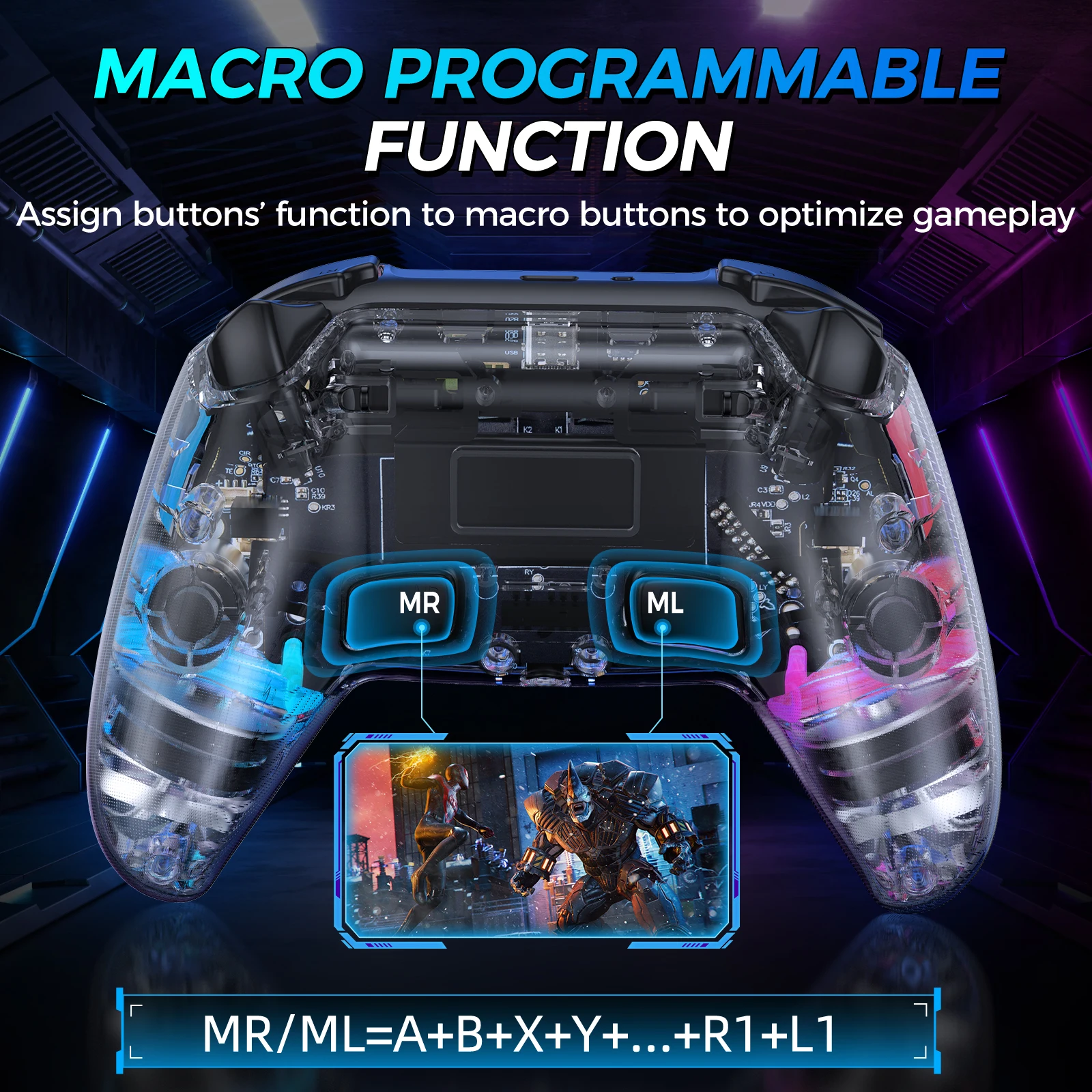 IINE Bastet controlador inalámbrico, Compatible con PS4, Switch, PC, Android, IOS, Efecto Hall, Joystick y gatillo con panel táctil