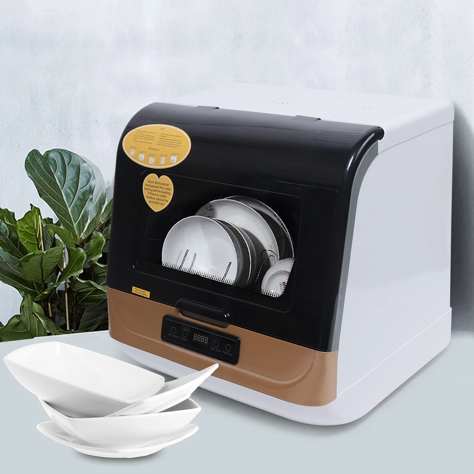 

5L Portable Tabletop Dishwasher 360° Deep Cleaning 3 Wash Programs Quick Air Dry for Kitchen Dishwashing with Water Pipe